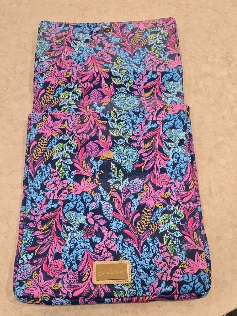 Lilly Pulitzer Laptop Sleeve Leatherette Vegan Navy Calypso Coast 14